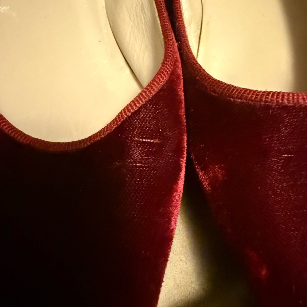 Christian Louboutin Burgundy Velvet Pointed Flats - Picture 2 of 8